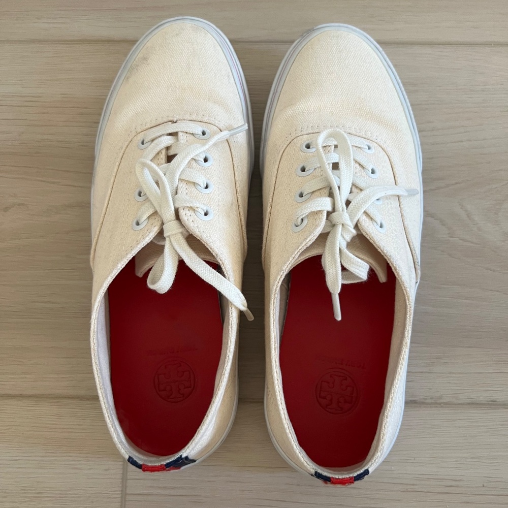 Tory‎ Burch Murray Cream Canvas Sneakers